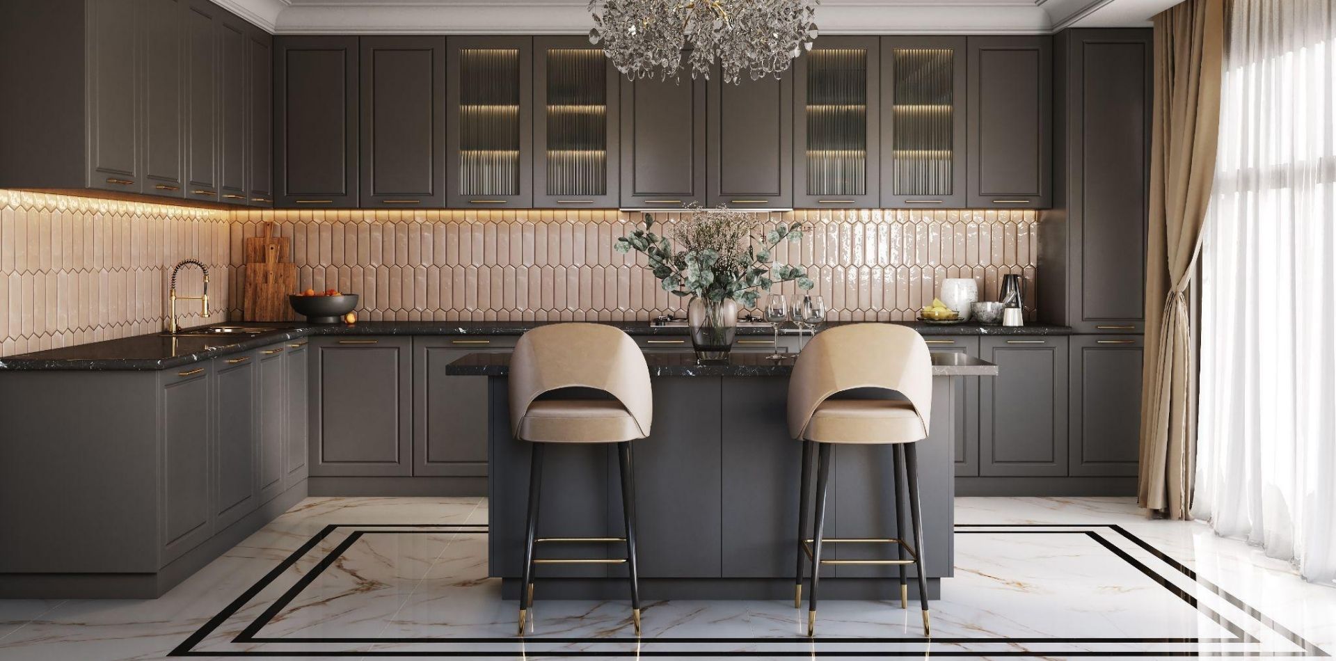 Ddesignery modular kitchen showroom in Gurgaon – L-shaped kitchen with premium laminates