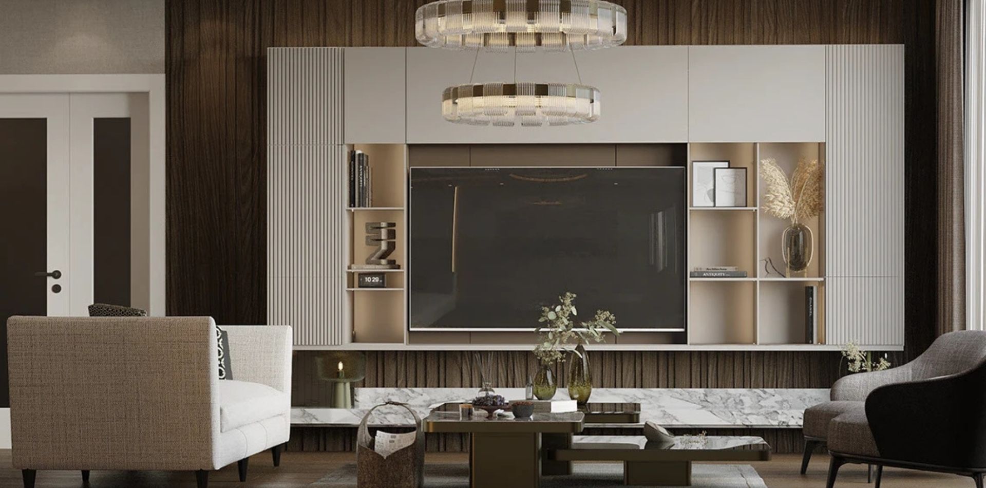 Custom wall-mounted TV unit by Ddesignery – TV unit manufacturers in Gurgaon